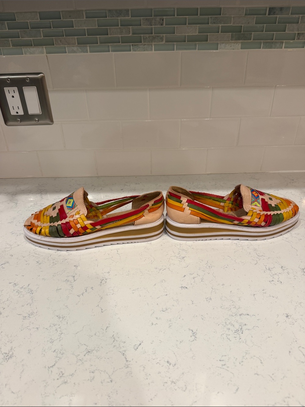 Handwoven Rainbow Huarache Platform Slip-On Flats with Multicolor Accents Size 9 - Picture 5 of 7